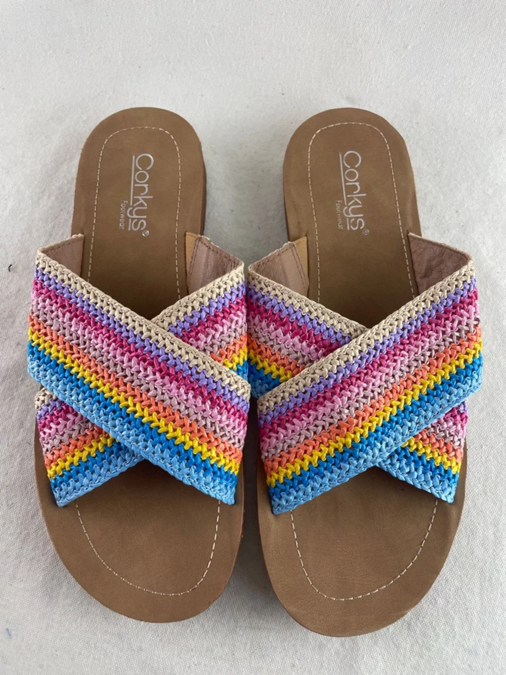 Corkys Crochet Crossover Slide Sandals Size 10